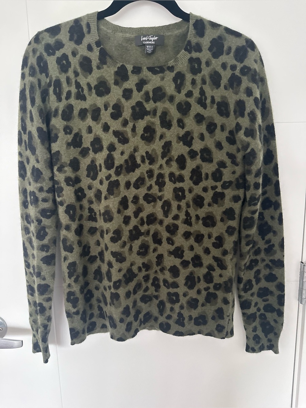 Lord & Taylor Cashmere Leopard Print Crewneck Sweater